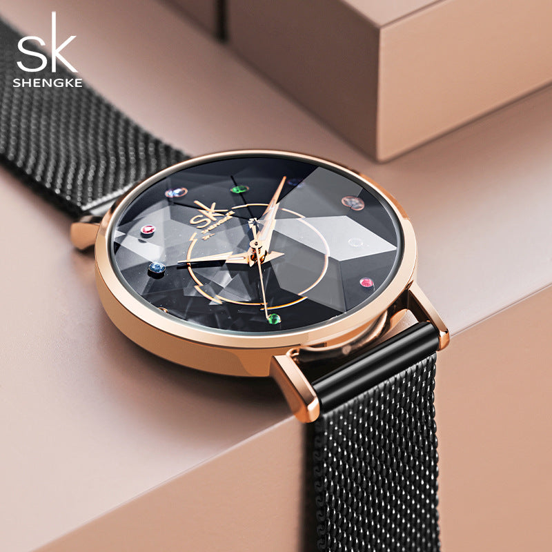 SK Women’s Quartz Watch – Geometric Hexagram Design, Waterproof Leisure Wristwatch