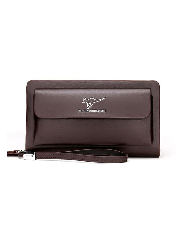 Men’s PU Leather Clutch Bag – Double Zipper Business Handbag with Phone Storage