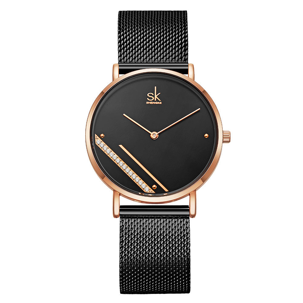 SK Women’s Quartz Watch – Classic Design with Stainless Steel Mesh Strap, Waterproof