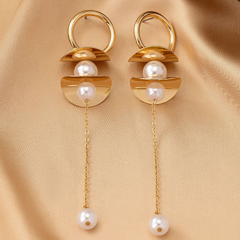Pearl Tassel Earrings for Women – Alloy Heart Design Fashion Jewelry