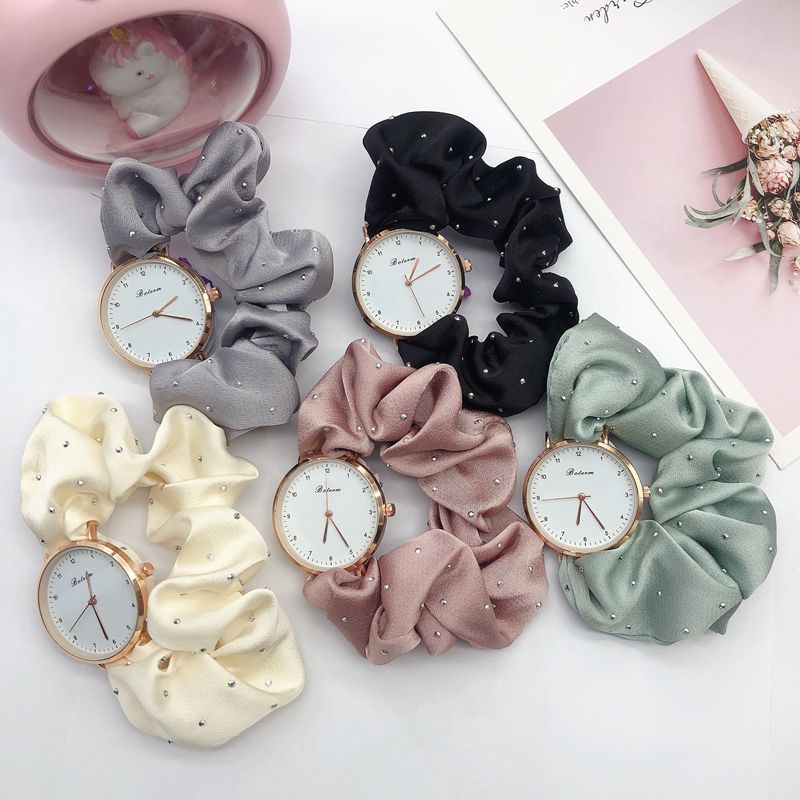 Women’s Fashion Quartz Watch with Diamond Accents – Scrunchy Strap