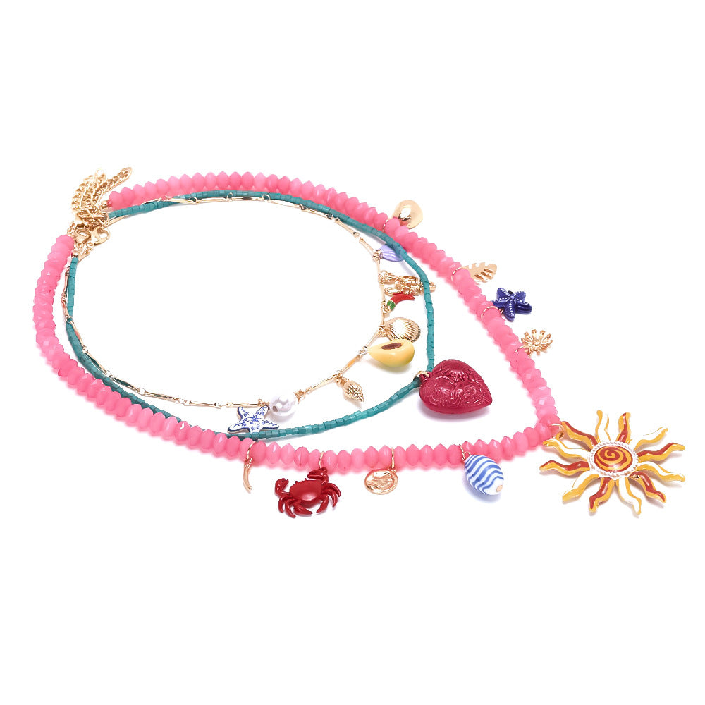 Boho Ocean Beaded Necklace – Handmade Multi-Layer Colorful Pendant Jewelry for Women