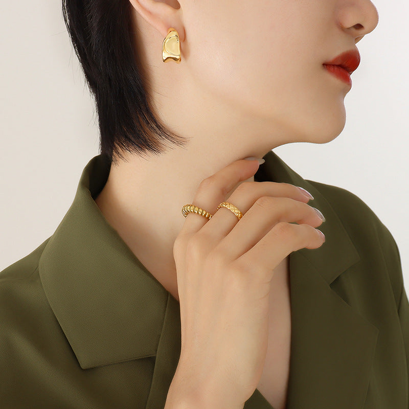 Geometric C-Shaped Hoop Earrings for Women – Gold-Plated Titanium Steel