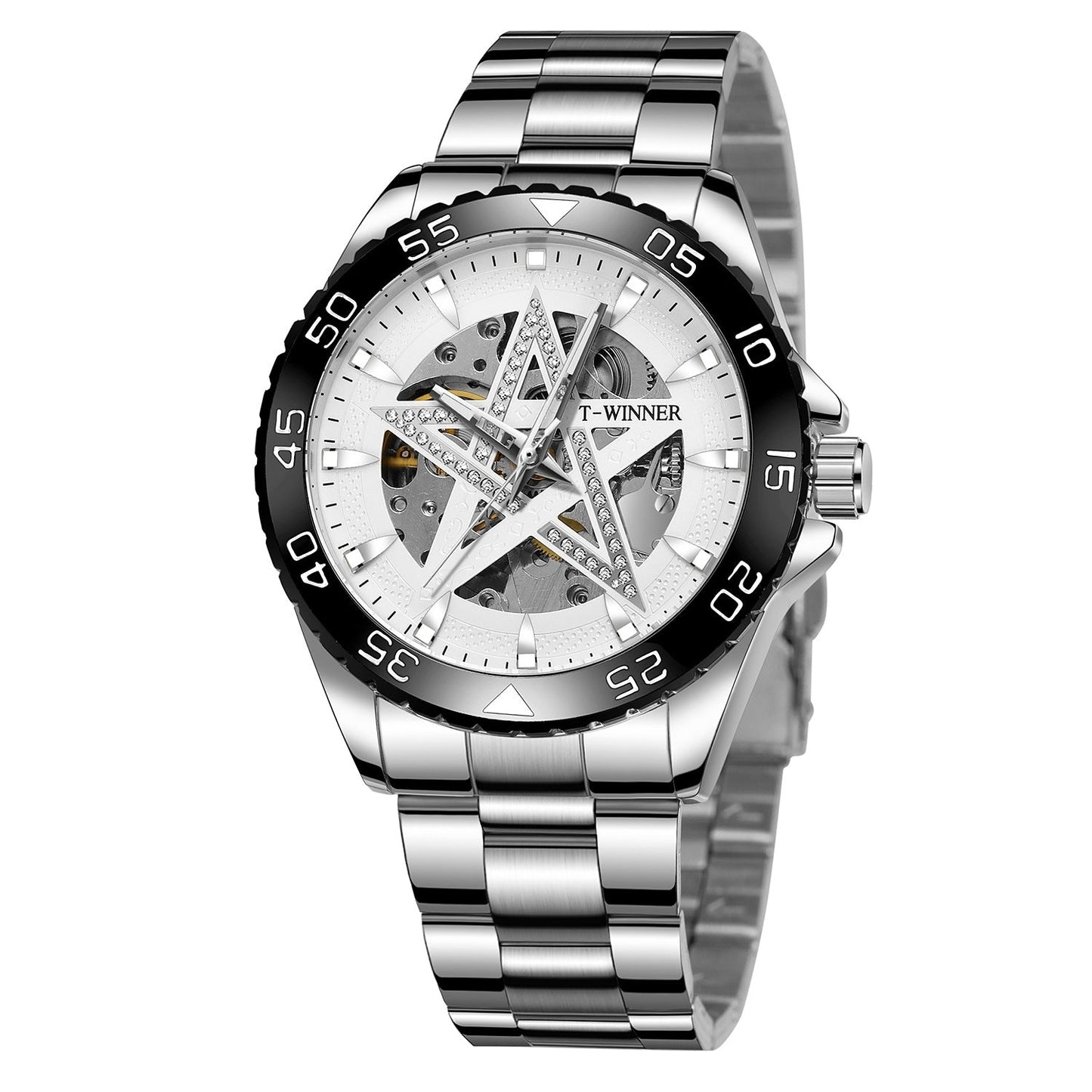 T-Winner Automatic Skeleton Watch – Five-Pointed Star Design Men’s Mechanical Timepiece