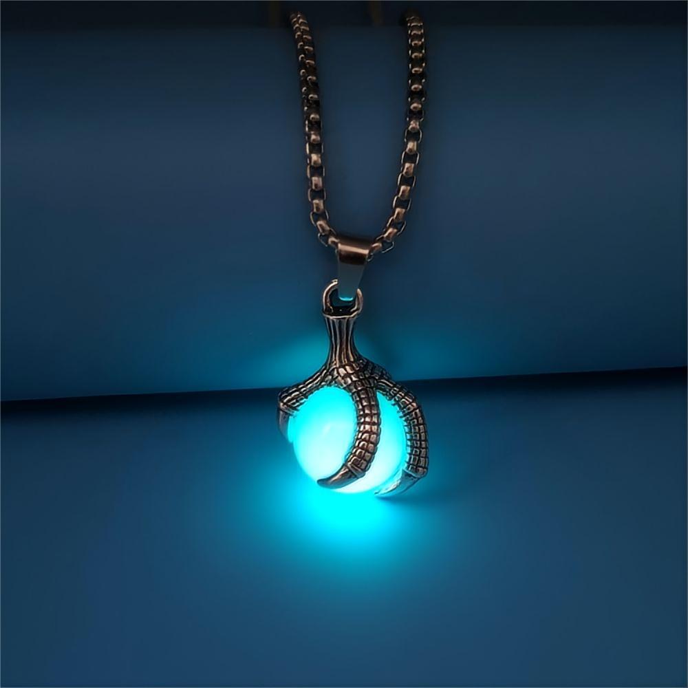 Luminous Dragon Claw Pendant Necklace with Magic Eye – Streetwear Jewelry for Unisex