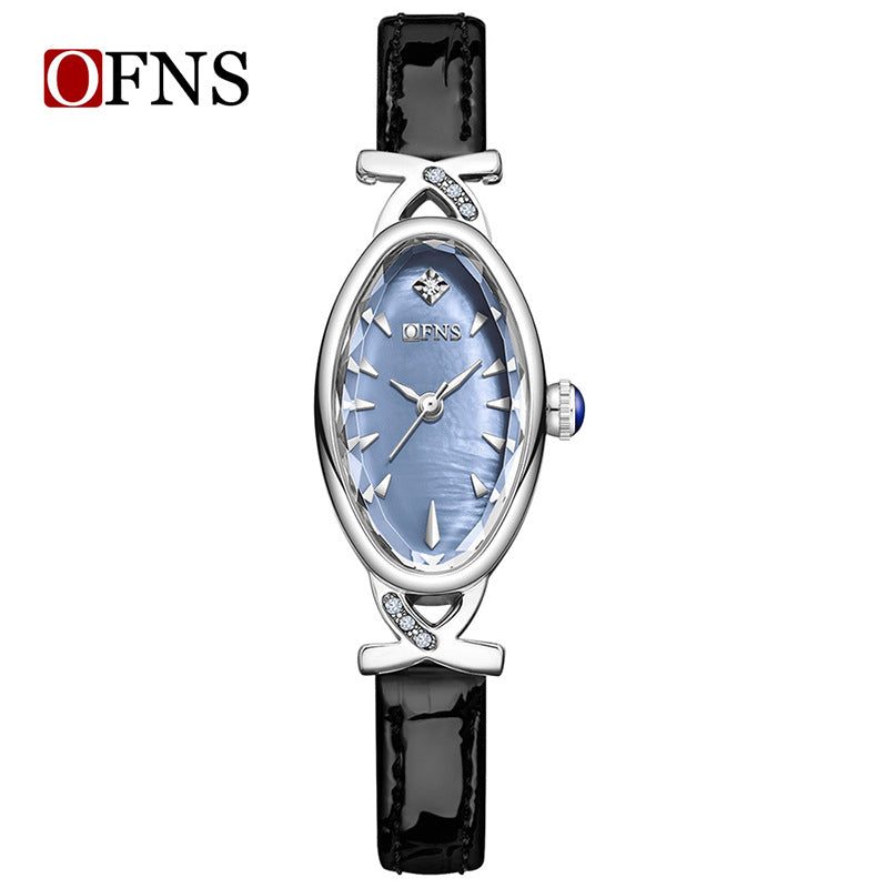 OFNS Women’s Quartz Watch – Unique Oval Dial, Waterproof Leather Strap Timepiece