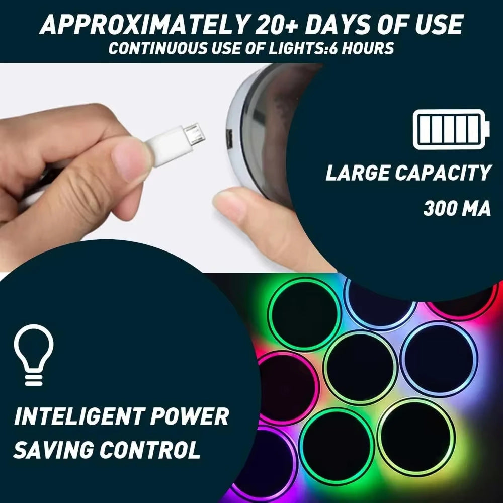 LED Car Coaster Lights – 7-Color Ambient Cup Holder with Auto Sensor, Non-Slip Design (pack of 2)