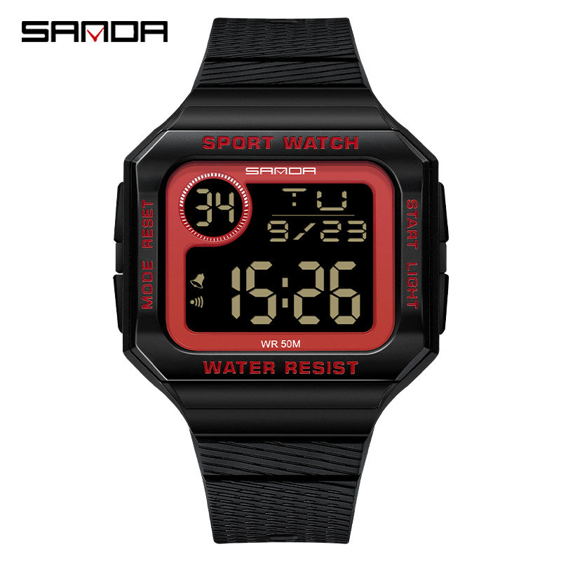 SANDA Digital Square Watch – Unisex Luminous Waterproof Multi-Function Alarm Watch