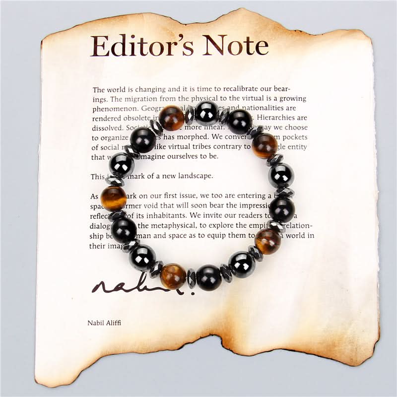 Men’s Tiger Eye & Black Agate Bracelet – Natural Stone Beaded Bracelet