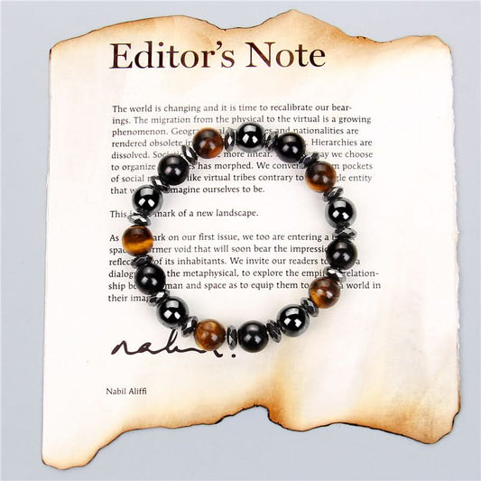 Men’s Tiger Eye & Black Agate Bracelet – Natural Stone Beaded Bracelet