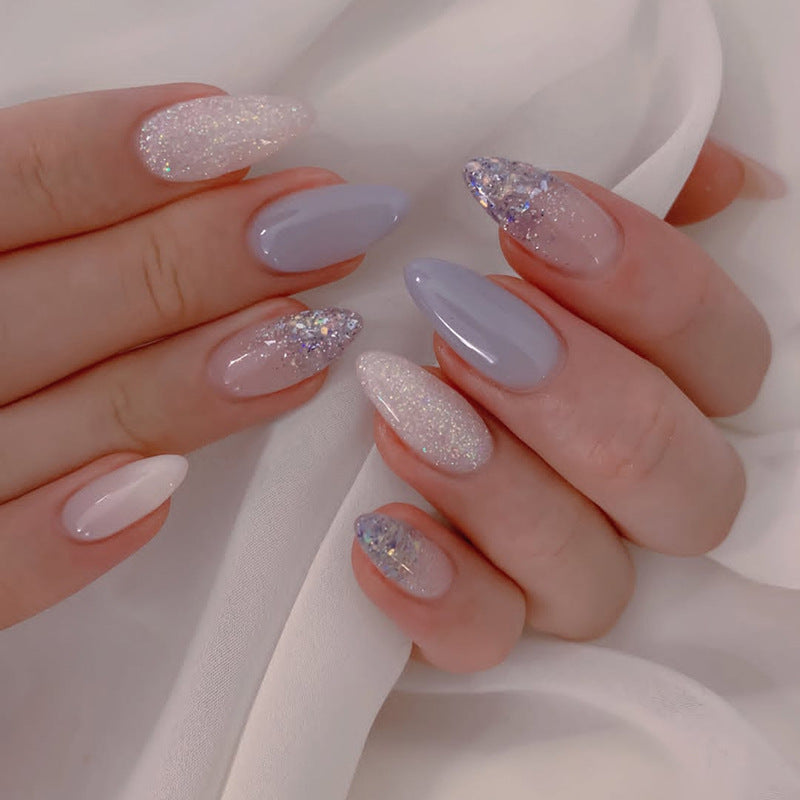 Mist Blue Almond Press-On Nails – Medium-Length Wearable Nail set