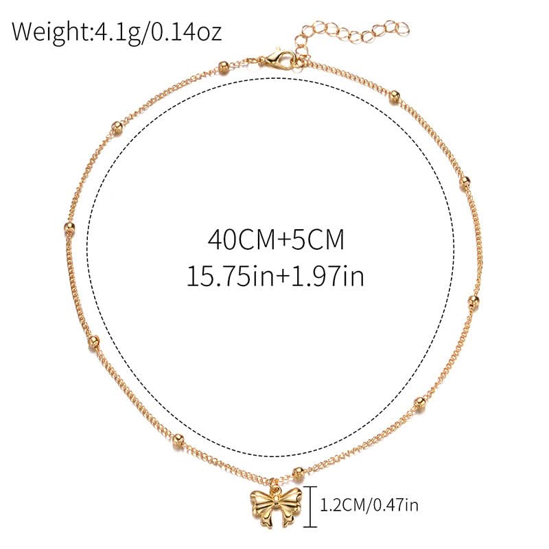 Golden Alloy Bow Pendant Necklace for Women - Fashion Jewelry