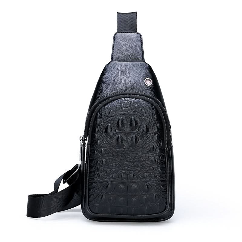 Men’s Stylish Crocodile Pattern Chest Bag – PU Leather Sling Bag, Wear-Resistant
