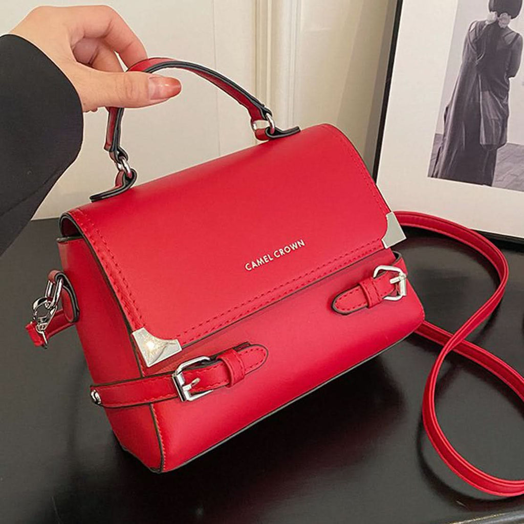Women's Retro PU Leather Small Square Handbag – With Flap Closure