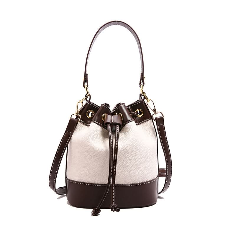 Women’s Retro Contrast Bucket Bag – Shoulder & Messenger Handbag