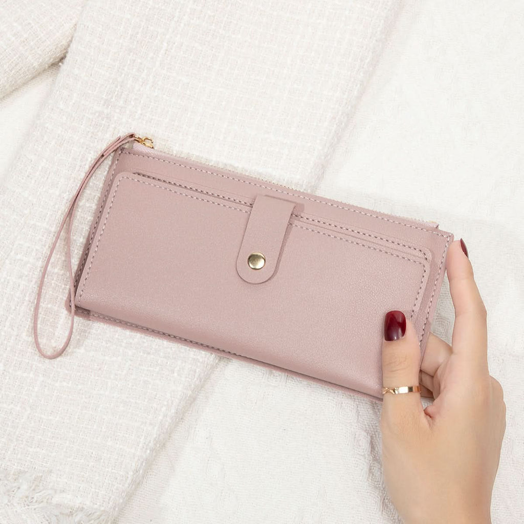 Women's Korean Style Long Wallet – Multi-Card Slot, Zipper & Buckle Closure