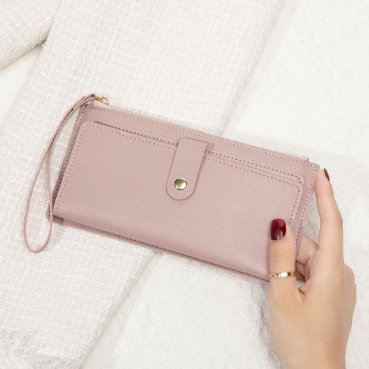 Women's Korean Style Long Wallet – Multi-Card Slot, Zipper & Buckle Closure