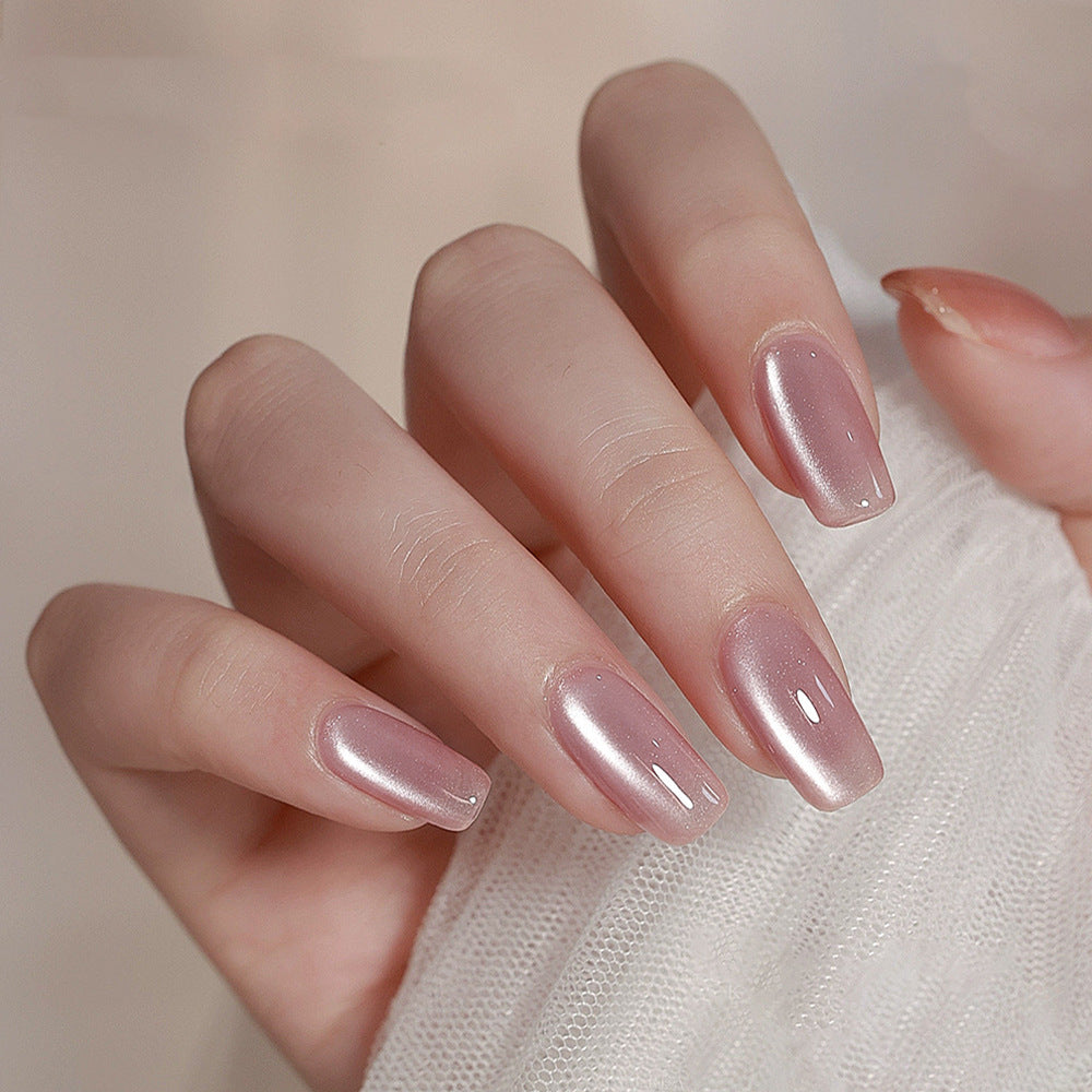 Cat Eye Gradient Press-On Nails – Medium Square Nude Pink Acrylic Glue-On Set