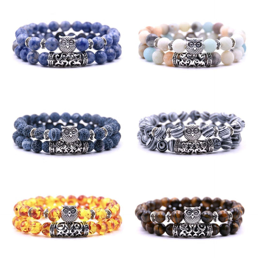Handmade Natural Stone Owl Bracelet – For Women & Men