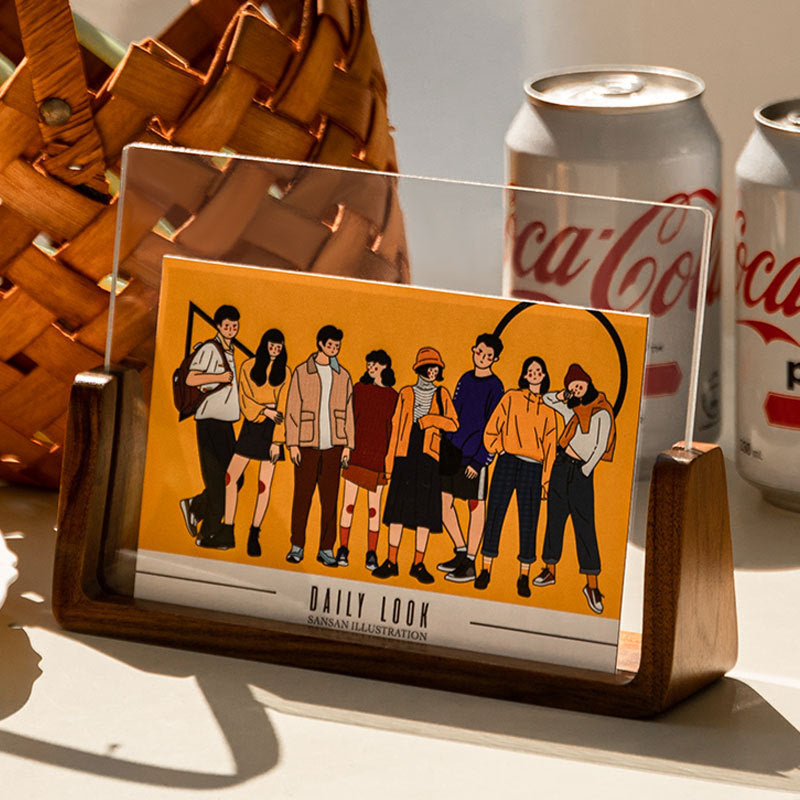 Modern Solid Wood U-Shaped Photo Frame – Acrylic Display, Handmade Desk Decor