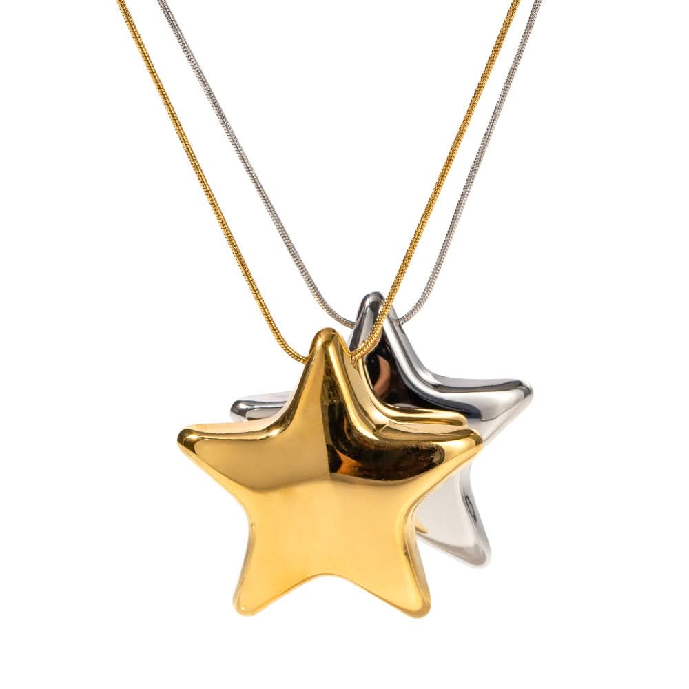 Stainless Steel Five-Pointed Star Pendant Necklace For Women