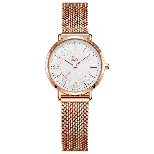 SK Women’s Quartz Watch – Classic Milanese Stainless Steel Strap, 30M Waterproof Wristwatch