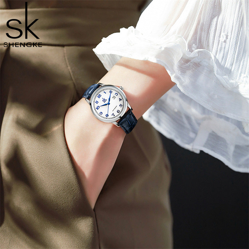 SK Women’s Quartz Watch – Waterproof Elegant Band, Classic Design with Calendar