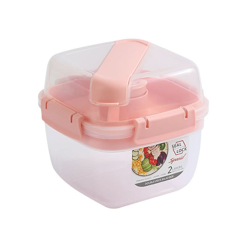 Double-Layer Square Lunch Box with Sauce Container – Microwave-Safe