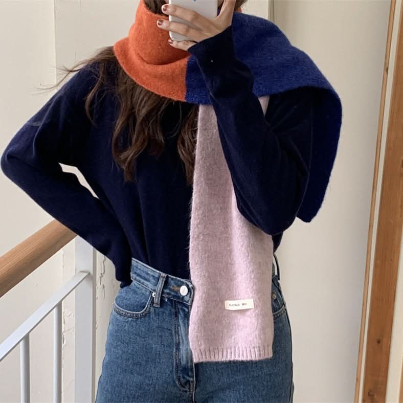 Contrast Color Knitted Scarf for Women
