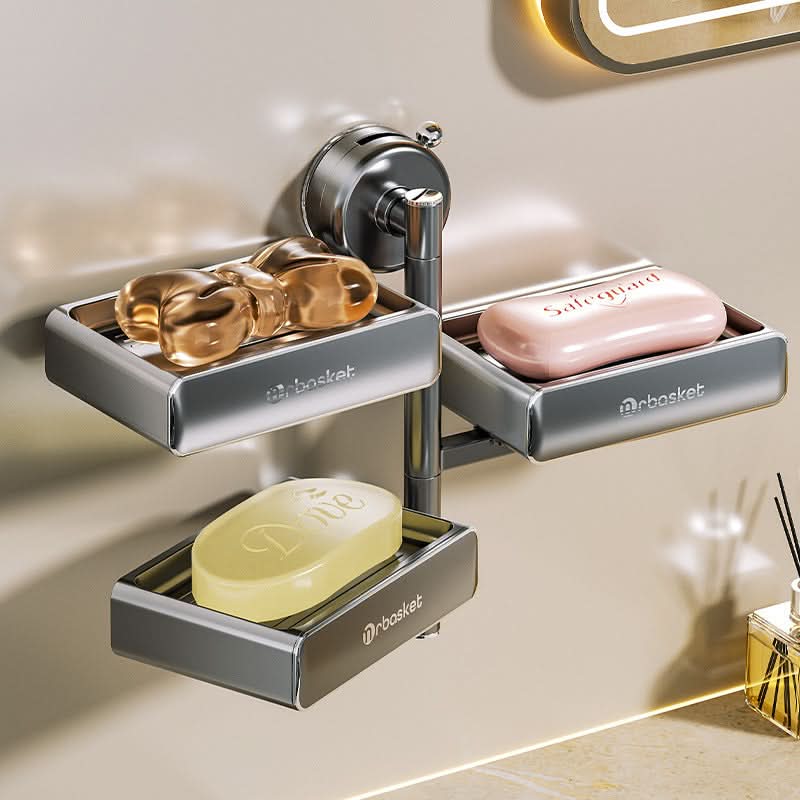 Punch-Free Rotating Suction Cup Soap Holder – 3-Layer Wall-Mounted Drain Rack