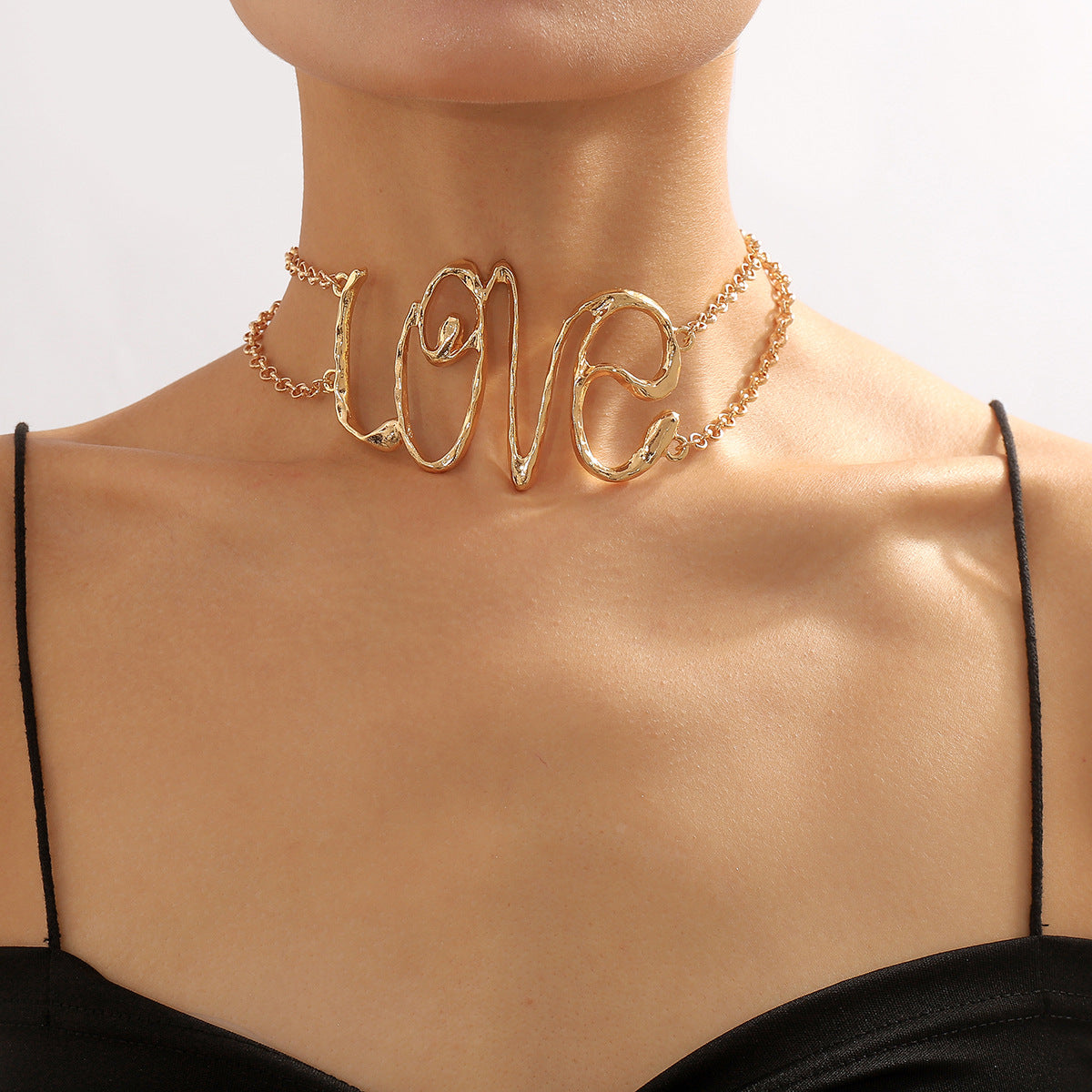 LOVE Letter Pendant Necklace – Trendy Hip-Hop Statement Jewelry for Women