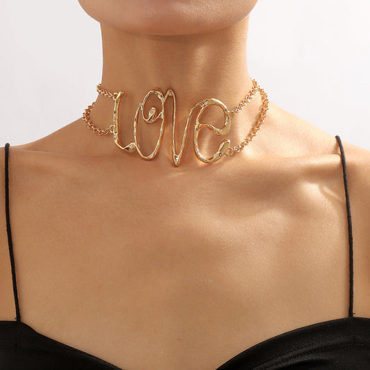 LOVE Letter Pendant Necklace – Trendy Hip-Hop Statement Jewelry for Women
