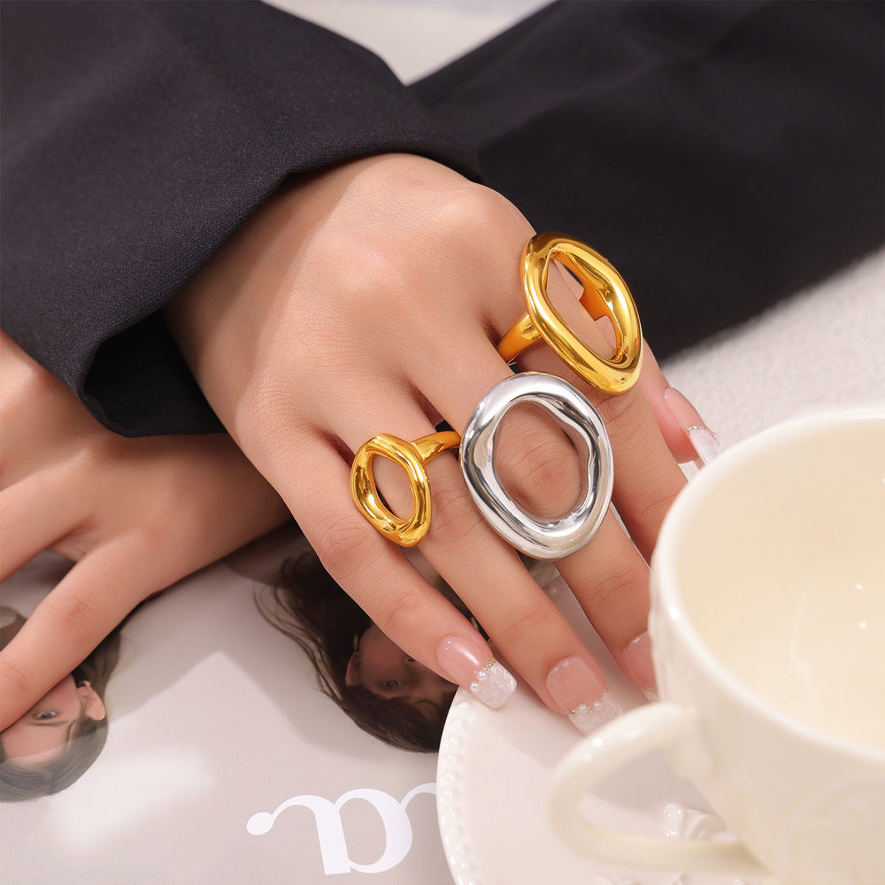 Gold & Silver Titanium Steel Abstract Loop Ring – Modern Minimal Women’s Jewelry