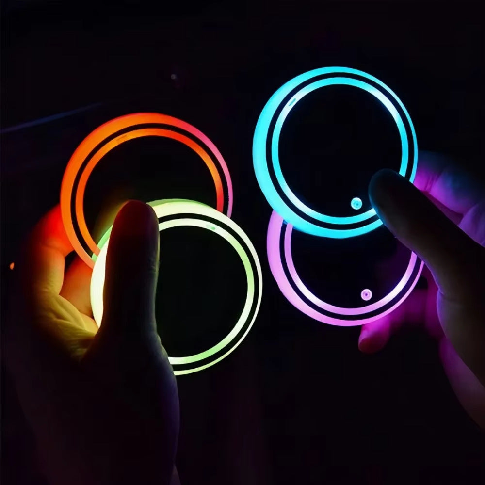 LED Car Coaster Lights – 7-Color Ambient Cup Holder with Auto Sensor, Non-Slip Design (pack of 2)