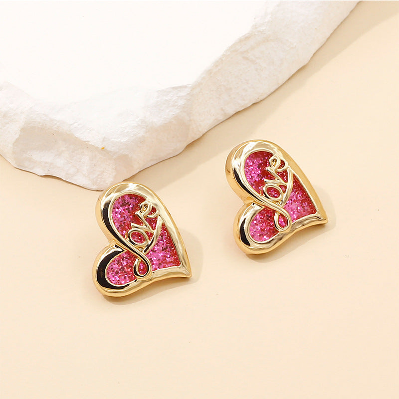 Women’s French Retro Heart Earrings – Zircon Alloy Fashion Jewelry