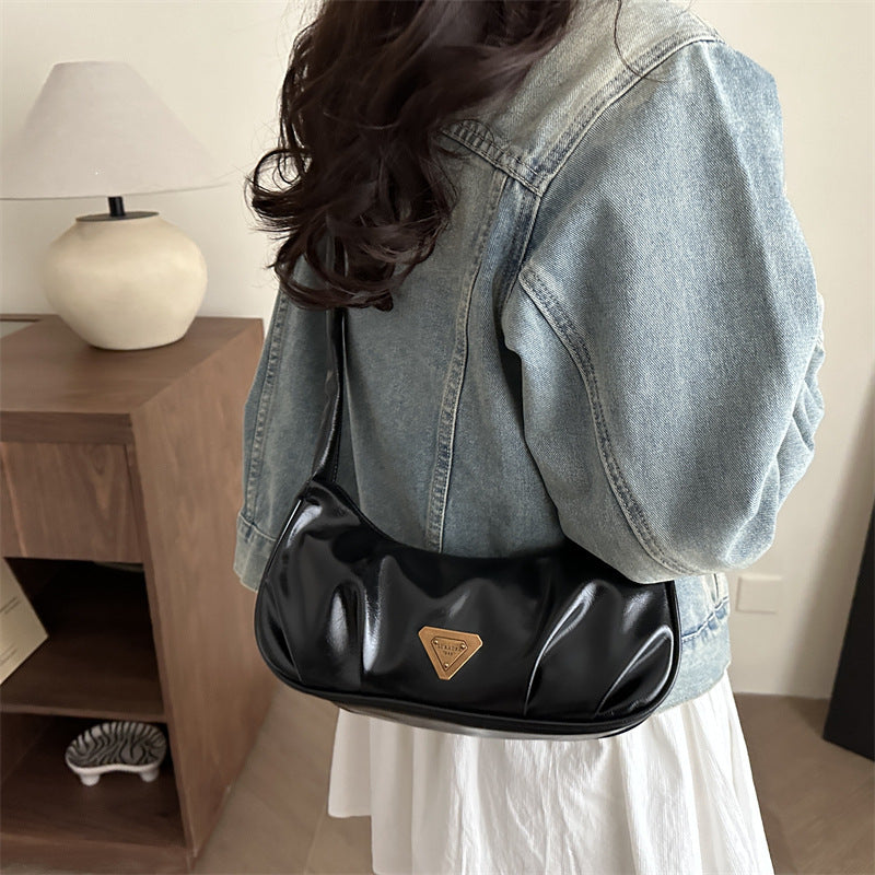 Women's Wrinkled PU Shoulder Bag – Trendy Spring Dumpling Underarm Purse