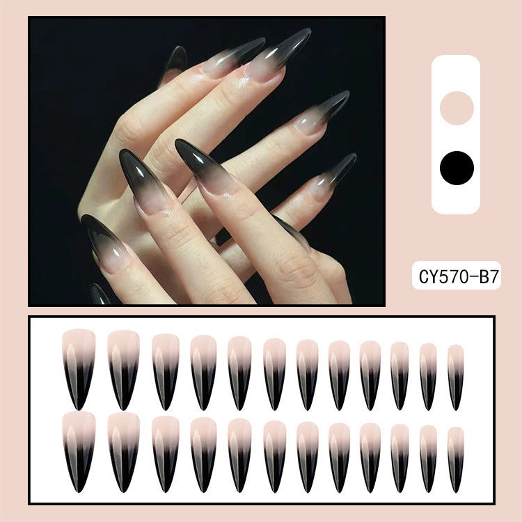 Bold Stiletto Press-On Nails with Black Gradient Ombre Design, Glue-On Nails