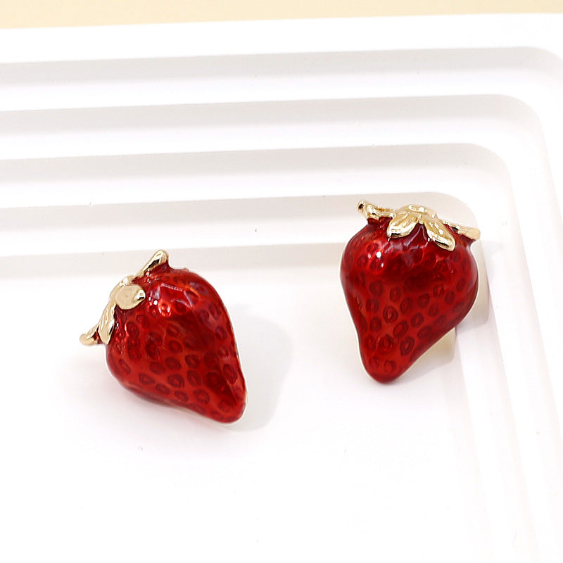 Cute Strawberry Earrings for Women – Red Fruit Pastoral Style Jewelry