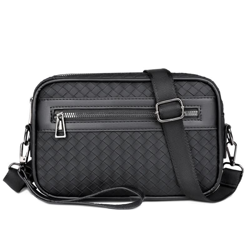 Men’s Woven PU Leather Crossbody Bag – Street Style Casual Handbag
