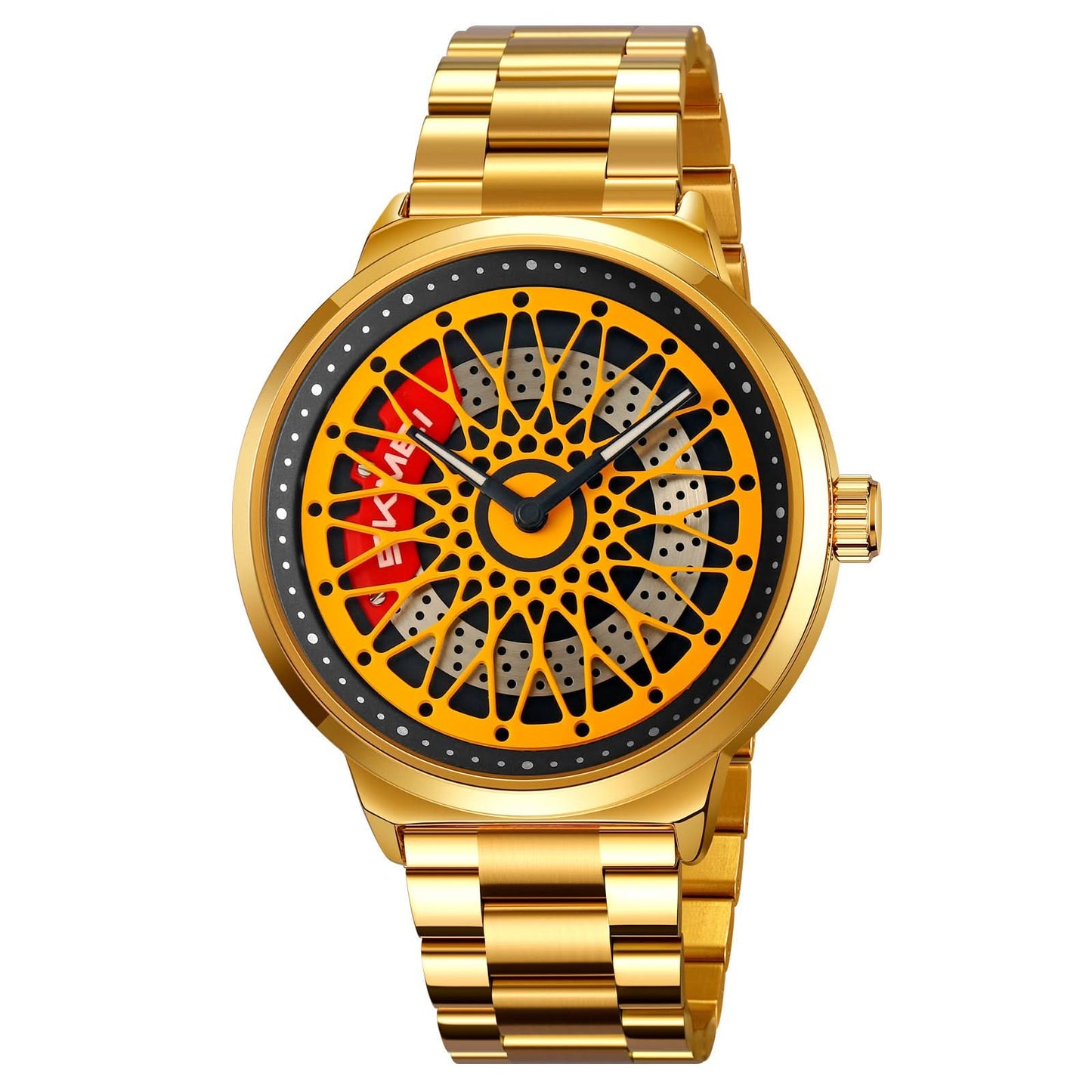 Men’s Waterproof Quartz Watch – Hollow Rotating Dial, Steel or Leather Strap
