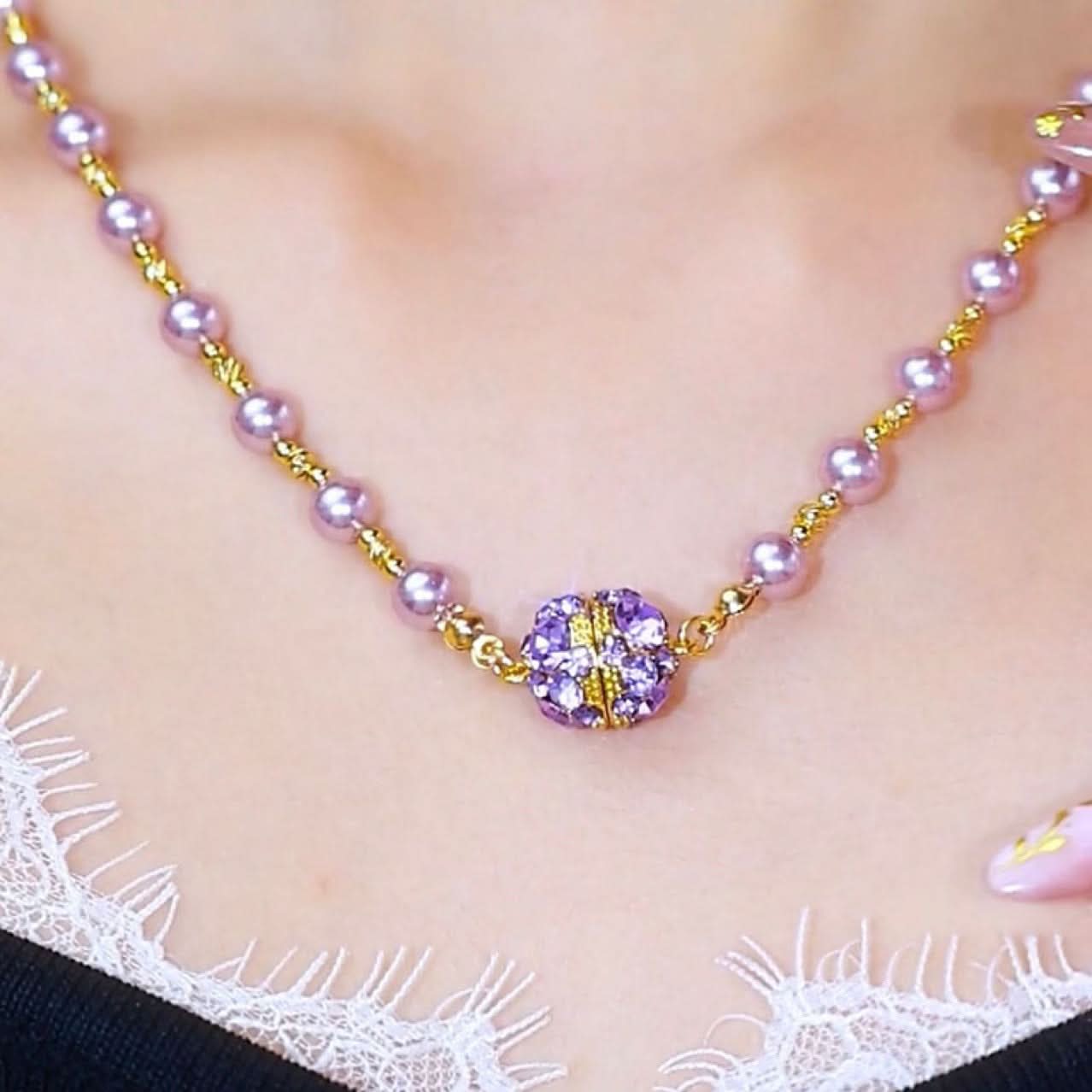 Diamond-Studded Purple Magnetic Clavicle Chain for Women