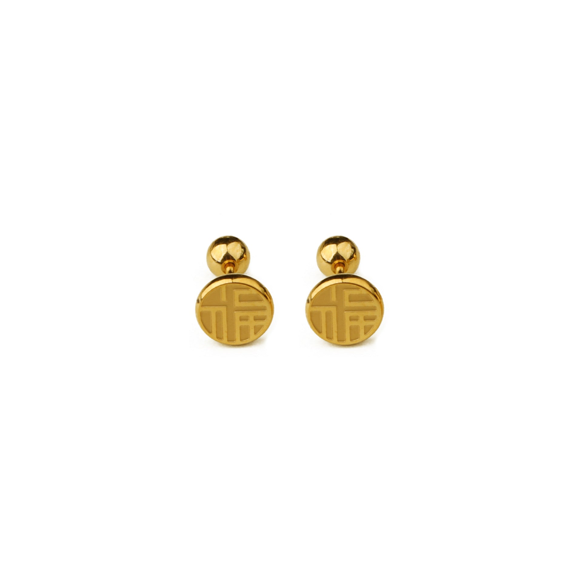 Gold Blessing Earrings for Women – Titanium Steel Ethnic Chinese Style Jewelry