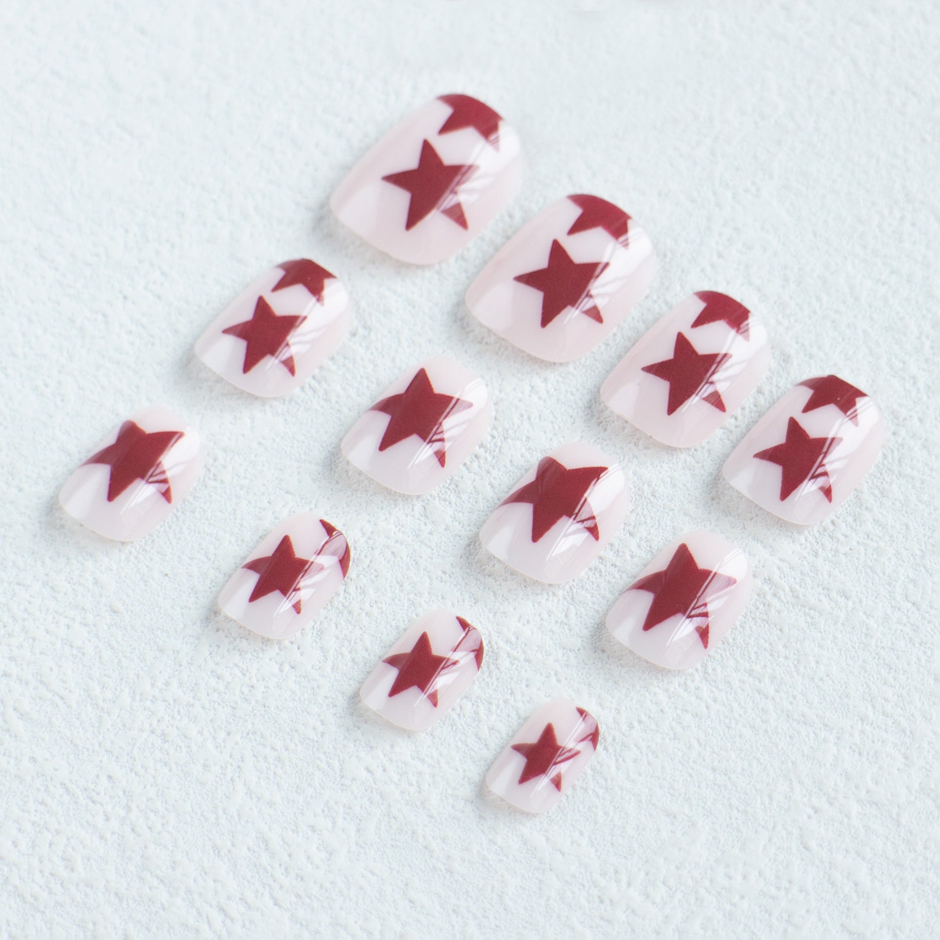 Bold Burgundy Star Press-On Nails, Medium Square Acrylic Glue-On Set