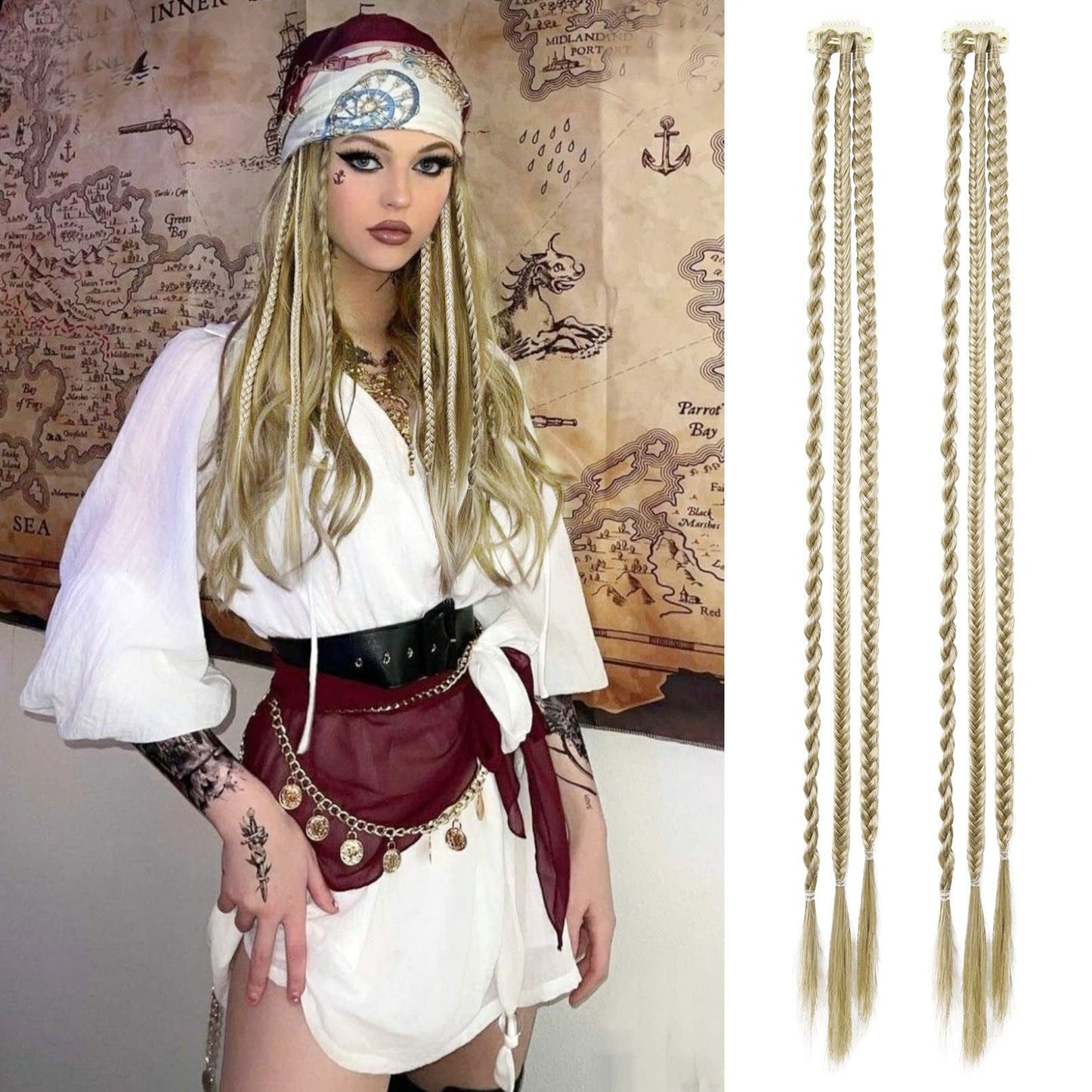 One-Clip Braided Hair Extension for Women – 3-Strand Boxing Braid Wig Piece - 22 inches