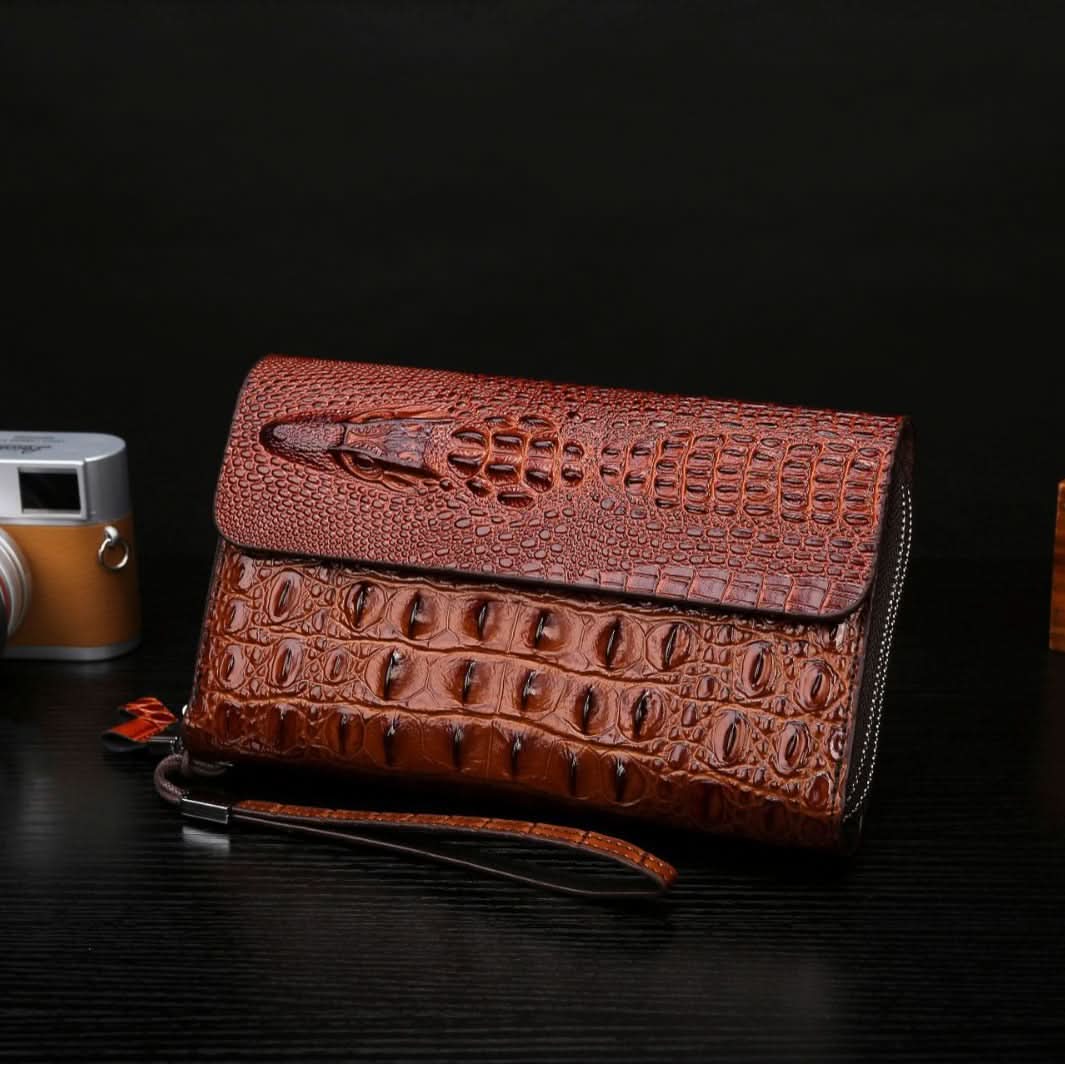 Men’s Crocodile Pattern PU Leather Wallet – Multi-Card Slot Business Clutch Bag