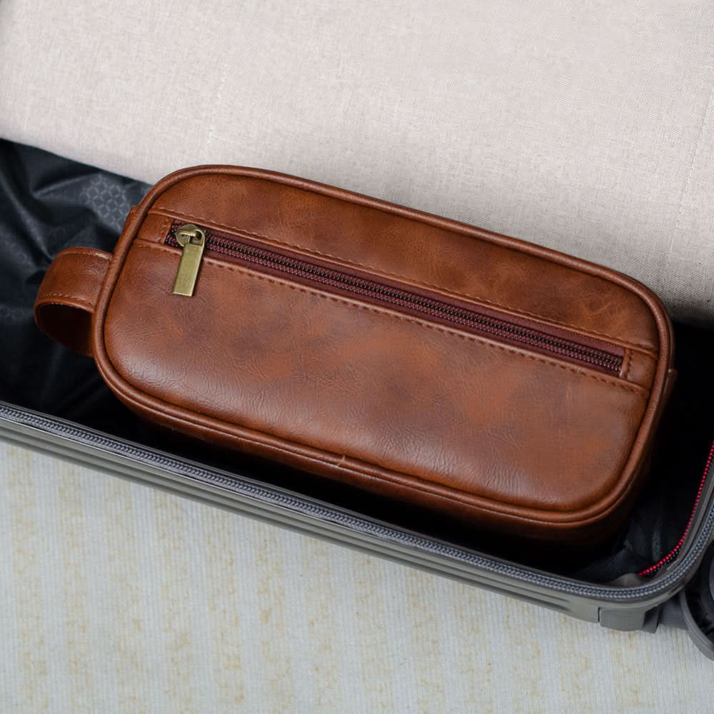 Men's Waterproof PU Leather Toiletry Bag - Travel Storage Organizer