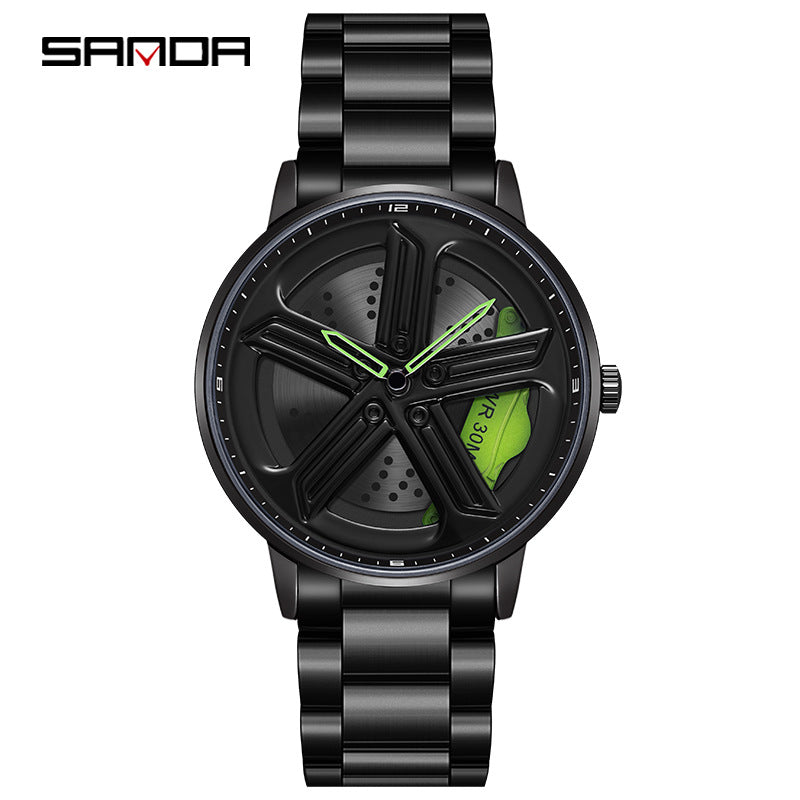 Sanda Men’s Quartz Watch – 360° Rotating Dial, Stainless Steel Strap, Waterproof Wristwatch
