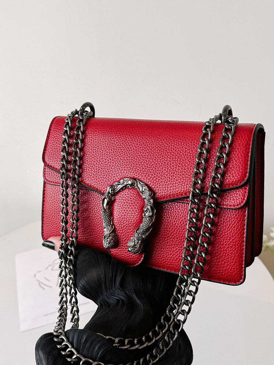 Luxury Chain Shoulder Bag for Women – Retro Stone Texture Medium Crossbody Bag