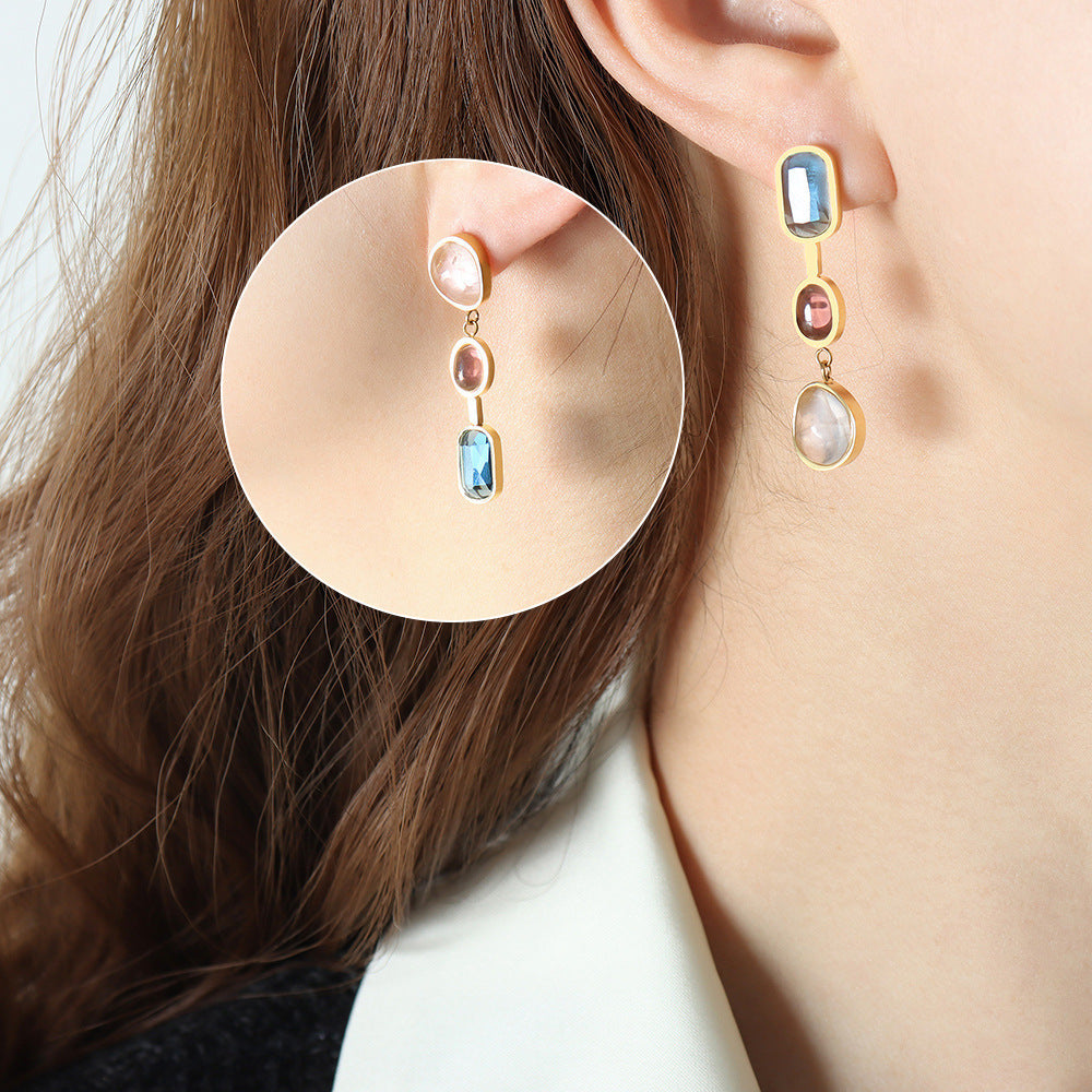 Asymmetrical Crystal Earrings for Women – Titanium Steel Geometric Jewelry