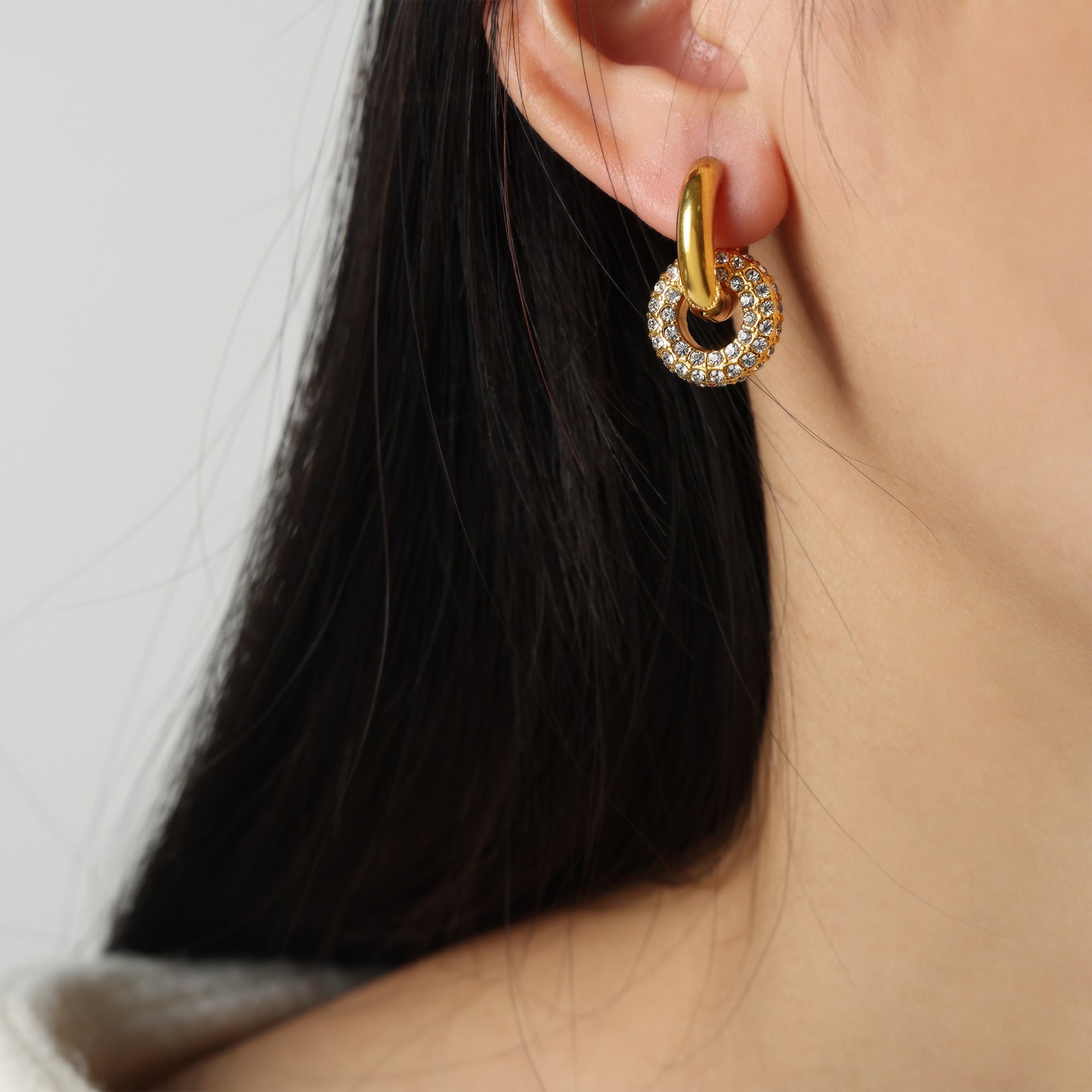 Elegant Sparkle Crystal Hoop Earrings – Titanium Steel, Detachable Pendant Design